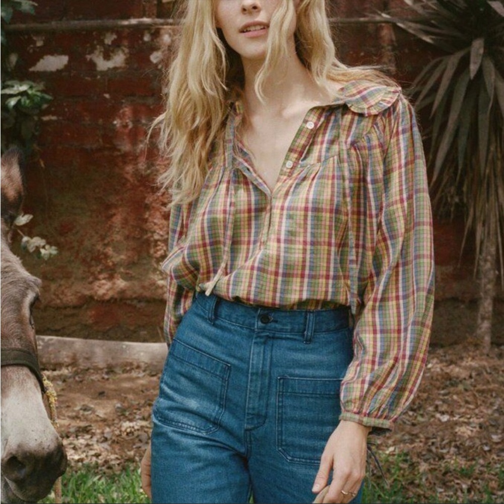 Dôen Billie top in rainbow plaid